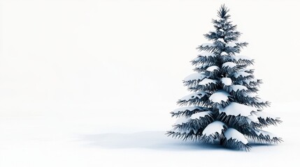 Snow-Covered Evergreen Tree in a Serene Winter Landscape