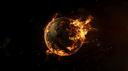 Burning Planet: A fiery, apocalyptic vision of a planet engulfed in flames, casting an ominous glow against a backdrop of a dark, star-strewn sky.