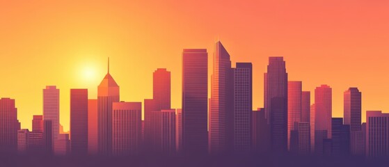 Fototapeta premium Urban City Skyline Silhouette with Skyscrapers at Sunset in Vector Illustration