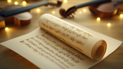 a scroll unrolled to reveal a beautifully handwritten musical score