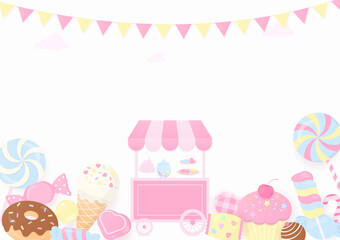 Cute bakery shop with candy background