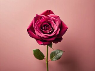 Fototapeta premium Minimalist Burgundy Rose, Pastel Pink Background, Single Flower Photography