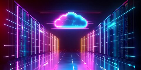 Neon Cloud Network Connection, Cloud Computing, Data Center, Network Security, Generative Ai
