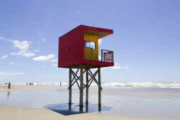 Lifeguard hut on Atlantida beach in southern Brazil