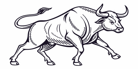Obraz premium Vector Bull Line Art, isolated white background