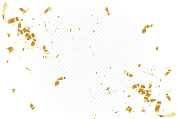 Gold Confetti and Ribbons Falling on Transparent Background