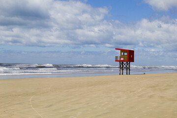 Lifeguard hut on Atlantida beach in southern Brazil