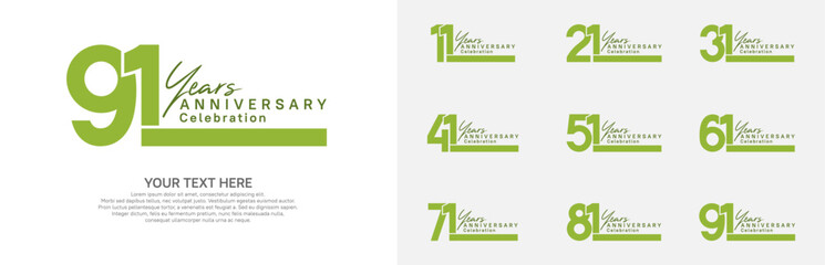 Anniversary logo set vector design, green color for celebration event