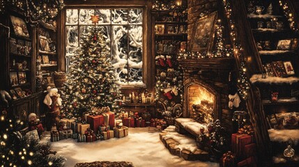 Cozy christmas celebration living room interior design winter wonderland family gathering warm ambiance