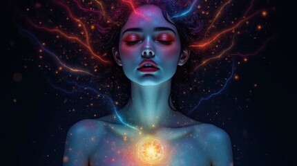 Mystical Woman Glowing in the Dark