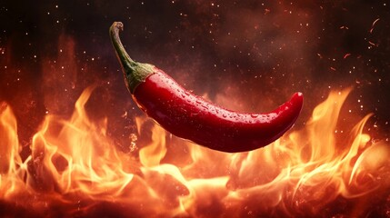 Hot red chili pepper on fire background