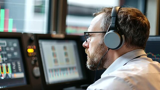 Train Conductor Monitoring Signals in Control Room