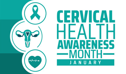 cervical health awareness month background, banner or poster design template. observed every year in January. Holiday concept. Use to any Template, card, poster, placard, template.