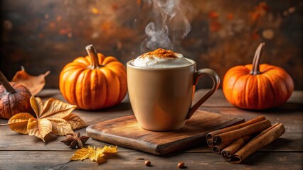 Warm Autumnal Beverage with Pumpkin Spice and Cinnamon