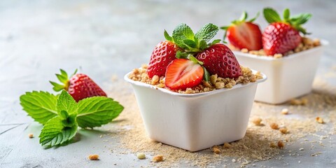 Minimalist Strawberry Dessert Photography: Nut-Crusted, White Glaze, Festive Treat