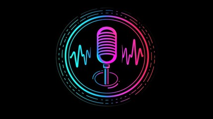 Minimalist podcast logo with a microphone and sound waves in a circle 