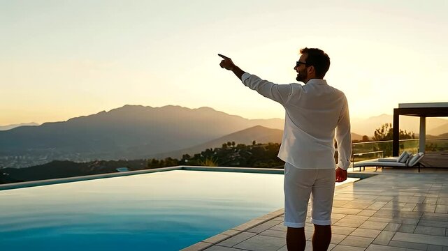 Real Estate Agent Showcasing Luxurious Home with Scenic View