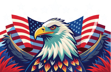 American Independence Day Party celebration Vector Cartoon,eagle