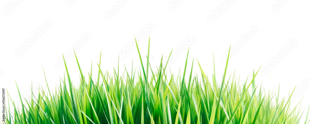Poster lush green grass blades isolated on a white background, clean design for nature concepts, emphasizin