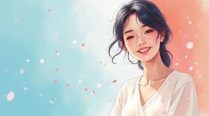 A Woman in White in a Comic Style Setting