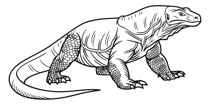 black and white komodo dragon drawing clip art preview