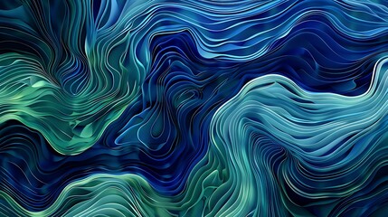 Fototapeta premium A digital composition of overlapping wave shapes in a spectrum of blues and greens