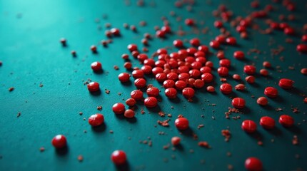 Red Pills Arranged on Vibrant Blue Surface