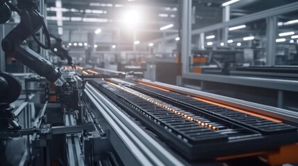 Battery manufacturing assembly line showcasing advanced technology and precision engineering, where skilled workers meticulously assemble components to ensure high-performance energy solutions.