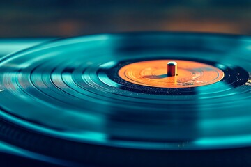 Close-up of a spinning vinyl record on a turntable, evoking nostalgia and the charm of analog music.