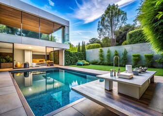 Fototapeta premium Modern Backyard Poolside Lab Tests: Documentary Photography
