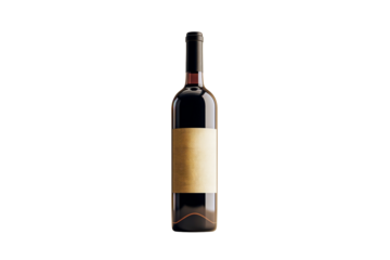 Closeup of a wine bottle with a blank label, isolated on a white background for design or branding concept. Clean, minimalistic layout. Ai generative.