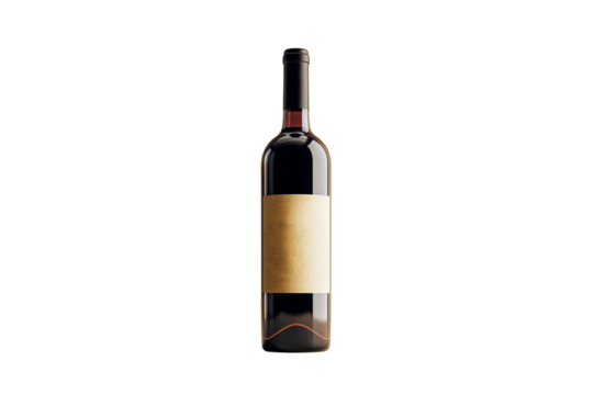 Closeup of a wine bottle with a blank label, isolated on a white background for design or branding concept. Clean, minimalistic layout. Ai generative.