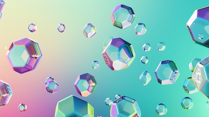 A digital illustration of floating octagons in various shades of purple and pink.