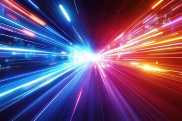 Obraz premium Blue, Pink, and Red Shiny Lights with Data Flowing in Futuristic Tech Background