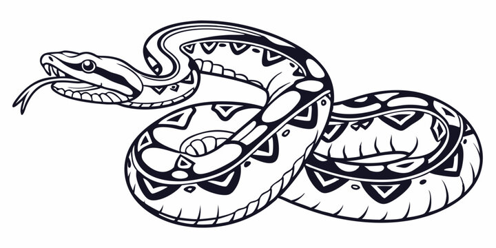 Vector Python Snake Line Art, isolated white background
