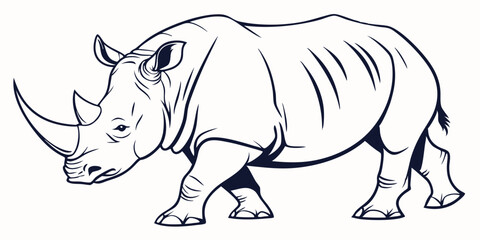 Fototapeta premium Vector Rhinoceros Line Art, isolated white background