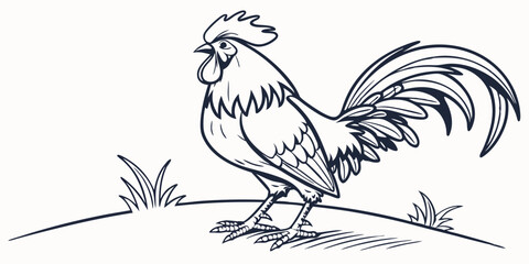 Obraz premium Vector Rooster Line Art, isolated white background