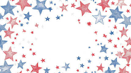 4th of July Poster Template with Blue and Red Stars on White Background