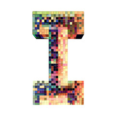Letter I digital pixel font, voxel font 8-bit pixel art, isolated white background.