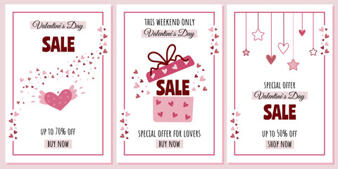 Valentine's Day sale posters. Vector illustration for posters, flyers and other promotional material.