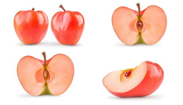 A set of Rose apple isolated on a white background. It includes whole,halved and slice, all with full depth of field. --ar 7:4