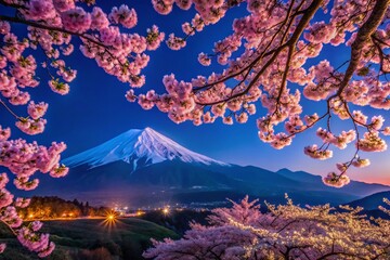 Night Cherry Blossoms Fuji Japan - Stunning Night Landscape Photography