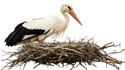 Stork in the nest, isolated on transparent background