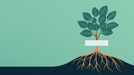 Vibrant Plant Growth and Sustainability with Roots and Leaves on a Soft Green Background for Eco-Friendly Themes and Designs