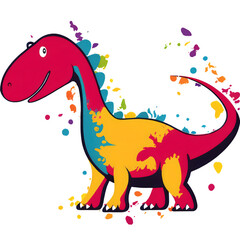 A cute cartoon dinosaur and giraffe hybrid with a baby lizard tail in a colorful, funny, transparent background