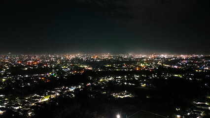 Aerial view of the city at night. View from above.