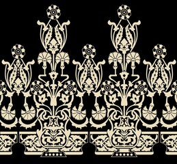 black and white background, illustration hand made artwork for Indian textile print 