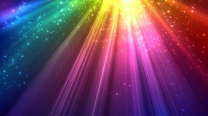 Radiant rainbow light bursts against a simple dark background
