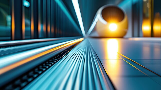 Train Technology and Innovation Close up of the hyperloop magnetic levitation system, highlighting the cutting edge technology that enables its high speed.