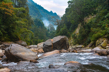 mountain river in the mountains in orange garden sikkim